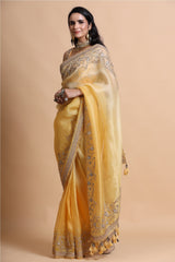 Mango Yellow shaded Organza Saree with Blouse