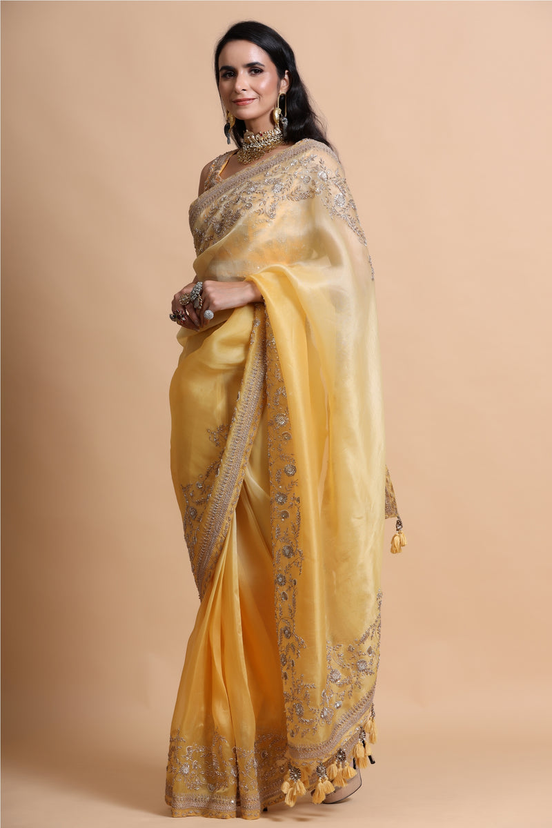 Mango Yellow shaded Organza Saree with Blouse