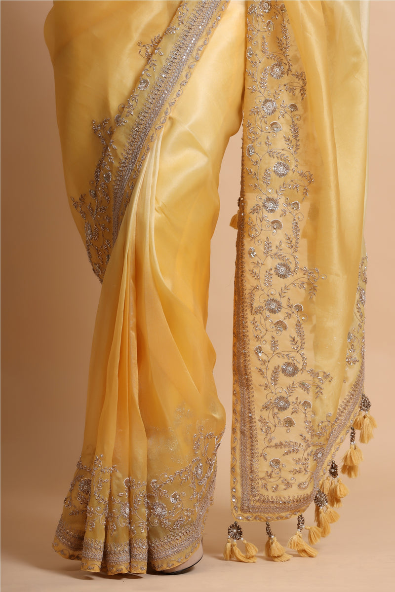 Mango Yellow shaded Organza Saree with Blouse