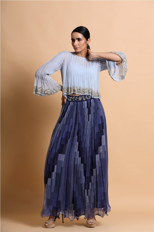 Powder blue boho Top with blue skirt