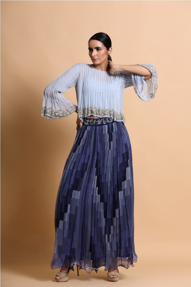 Powder blue boho Top with blue skirt
