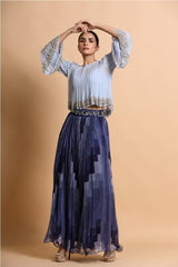 Powder blue boho Top with blue skirt