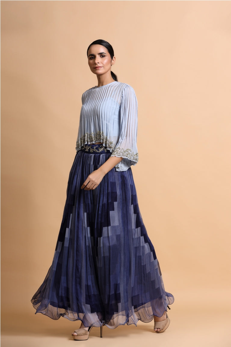 Powder blue boho Top with blue skirt