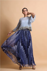 Powder blue boho Top with blue skirt