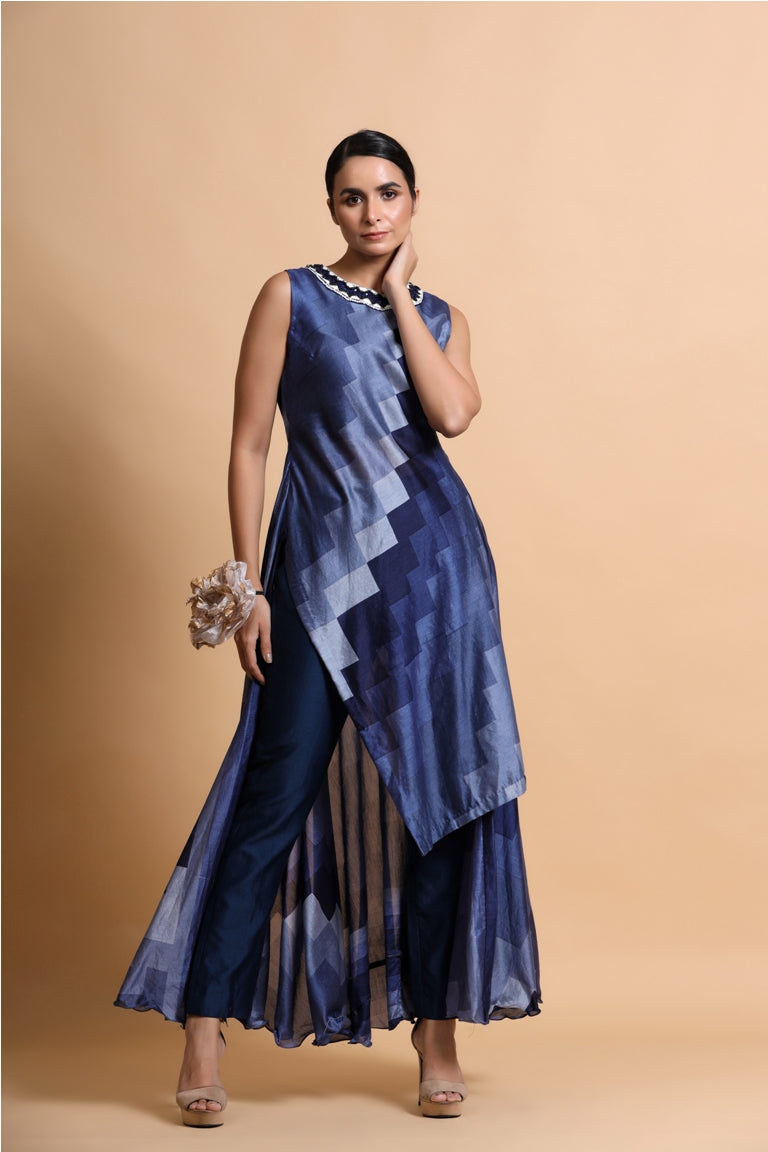 Blue Asymmetric Tunic with pants