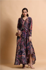 Navy leheriya angarakha style wrap dress