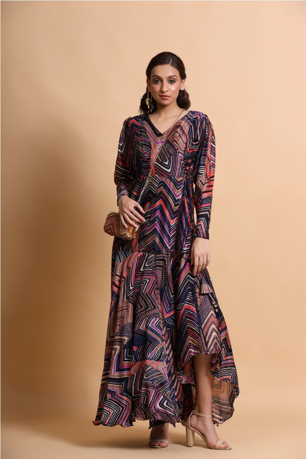 Navy leheriya angarakha style wrap dress
