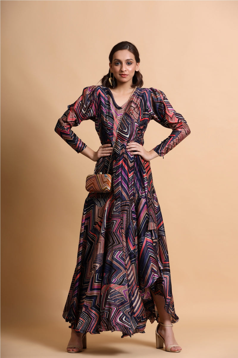 Navy leheriya angarakha style wrap dress