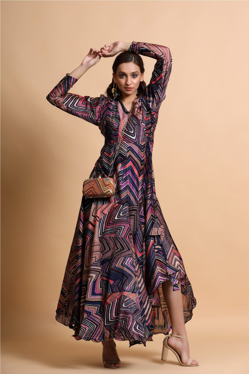 Navy leheriya angarakha style wrap dress