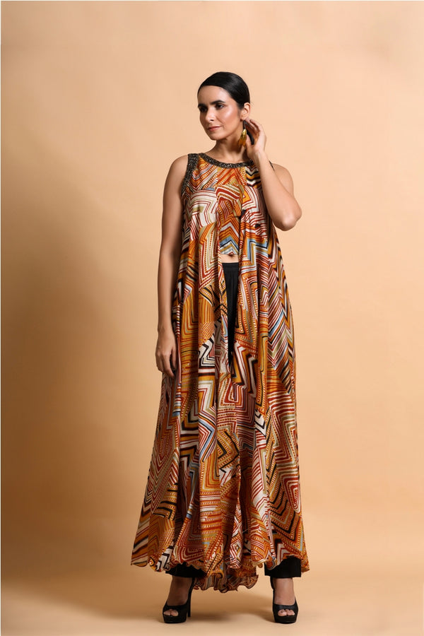 Mustard leheriya crop top and culottes set