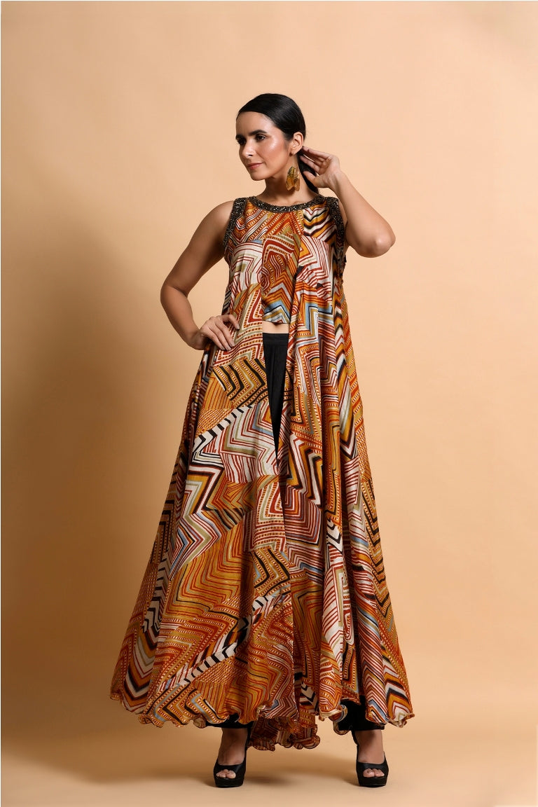 Mustard leheriya crop top and culottes set