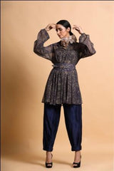 Navy splash shirt with tube,baggies and belt