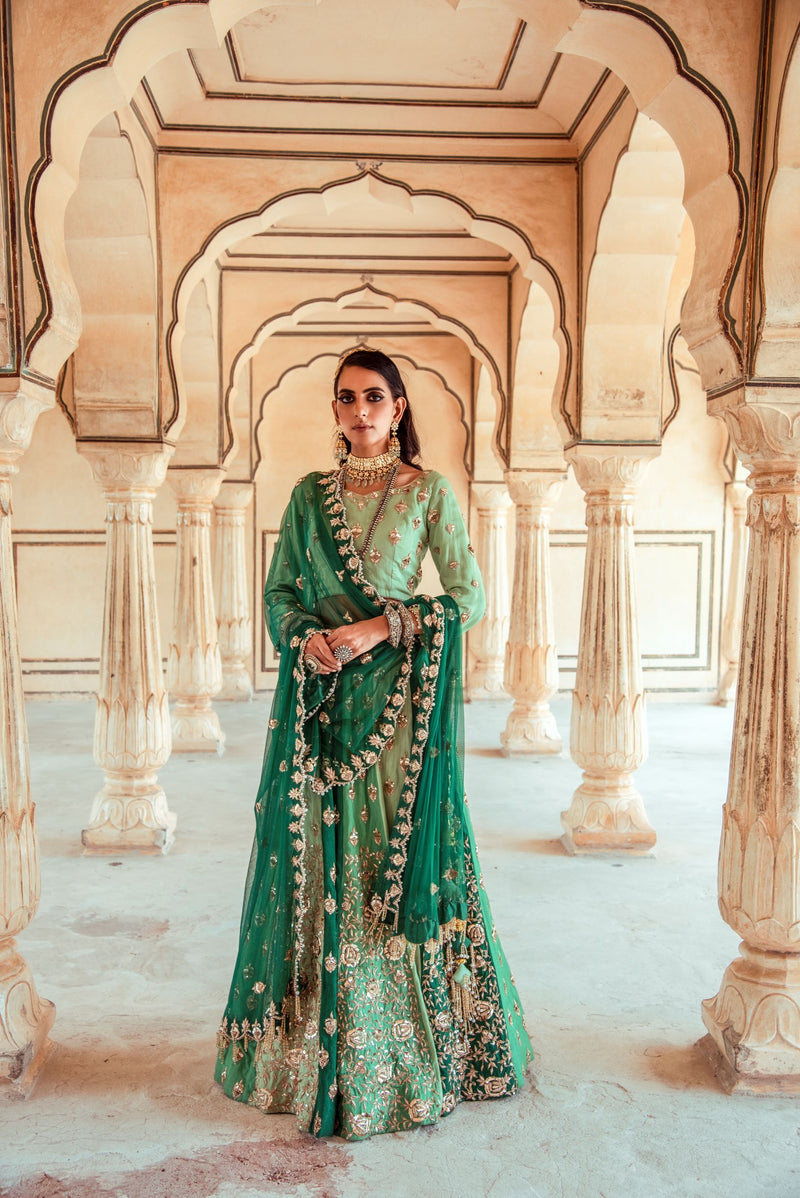 Sea Green Embroidered Lehenga Set-Indian wear-Pallavi Jaipur