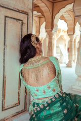 Sea Green Embroidered Lehenga Set-Indian wear-Pallavi Jaipur
