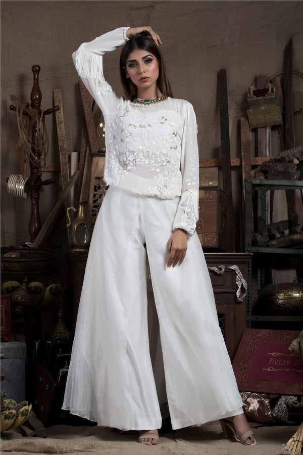 Ivory Top with Flare Pants-Indo Western-Pallavi Jaipur