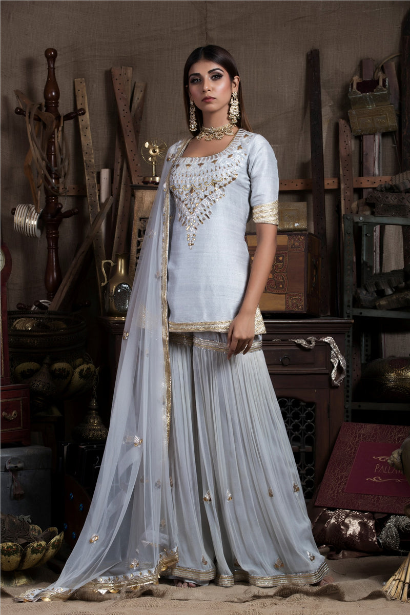 Grey Kurta Sharara Set-Indian wear-Pallavi Jaipur
