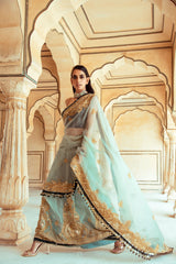 Jade Green Organza Saree-Indian wear-Pallavi Jaipur