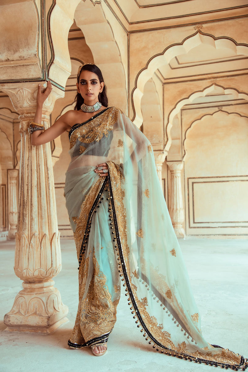 Jade Green Organza Saree-Indian wear-Pallavi Jaipur