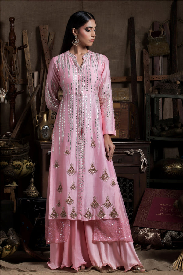 Pink Layered Kurta Palazzo Set-Indian wear-Pallavi Jaipur