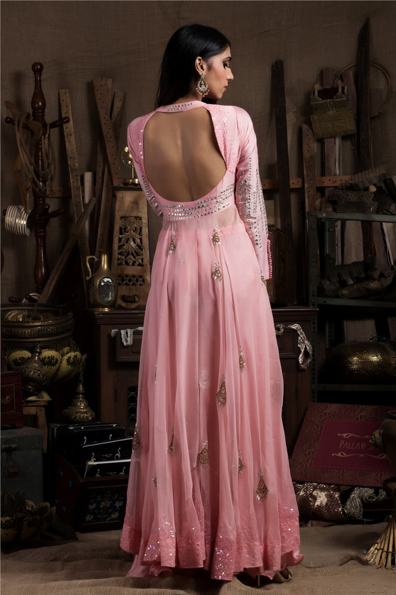 Pink Layered Kurta Palazzo Set-Indian wear-Pallavi Jaipur