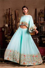 Aqua Boho Top with Skirt-Indo Western-Pallavi Jaipur