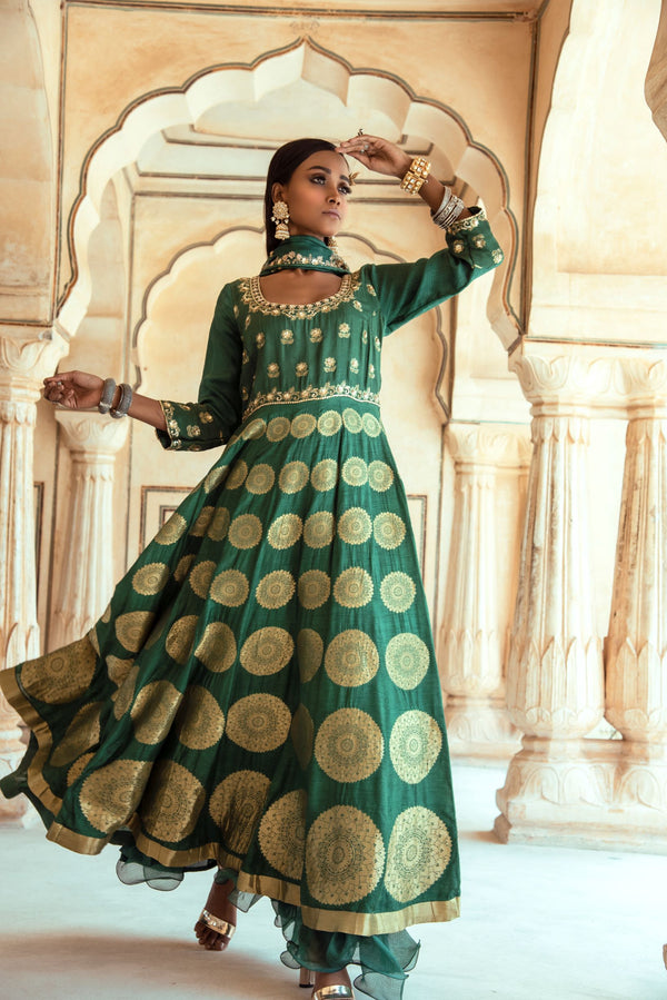 Heena Green Anarkali Sharara Set-Indian wear-Pallavi Jaipur