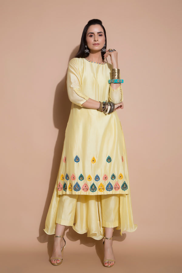 Yellow Long Kurta Set-Indian wear-Pallavi Jaipur