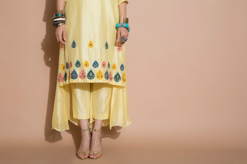 Yellow Long Kurta Set-Indian wear-Pallavi Jaipur