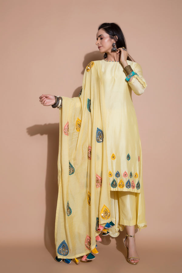 Yellow Long Kurta Set-Indian wear-Pallavi Jaipur