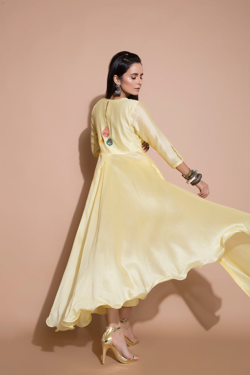 Yellow Long Kurta Set-Indian wear-Pallavi Jaipur