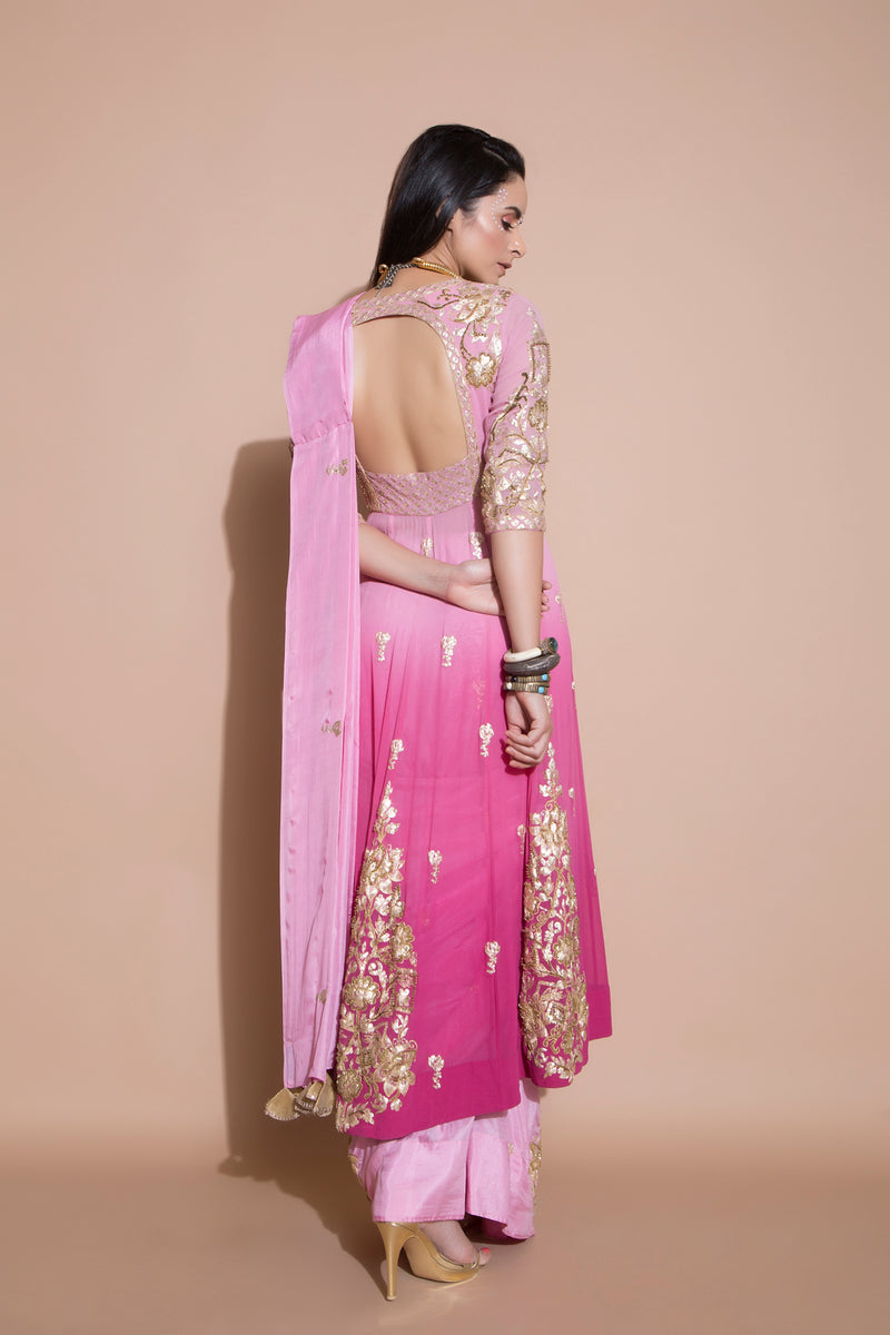 Anarkali Blouse and Pre-pleated Embroidered Saree-Indian wear-Pallavi Jaipur
