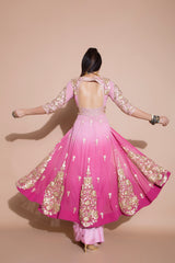 Anarkali Blouse and Pre-pleated Embroidered Saree-Indian wear-Pallavi Jaipur