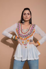 Embroidered Ivory Tunic-Indo Western-Pallavi Jaipur