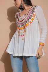 Embroidered Ivory Tunic-Indo Western-Pallavi Jaipur