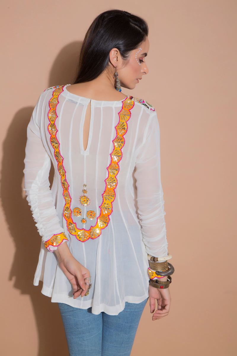 Embroidered Ivory Tunic-Indo Western-Pallavi Jaipur