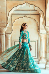 Ombre Sea green lehenga set-Indian wear-Pallavi Jaipur