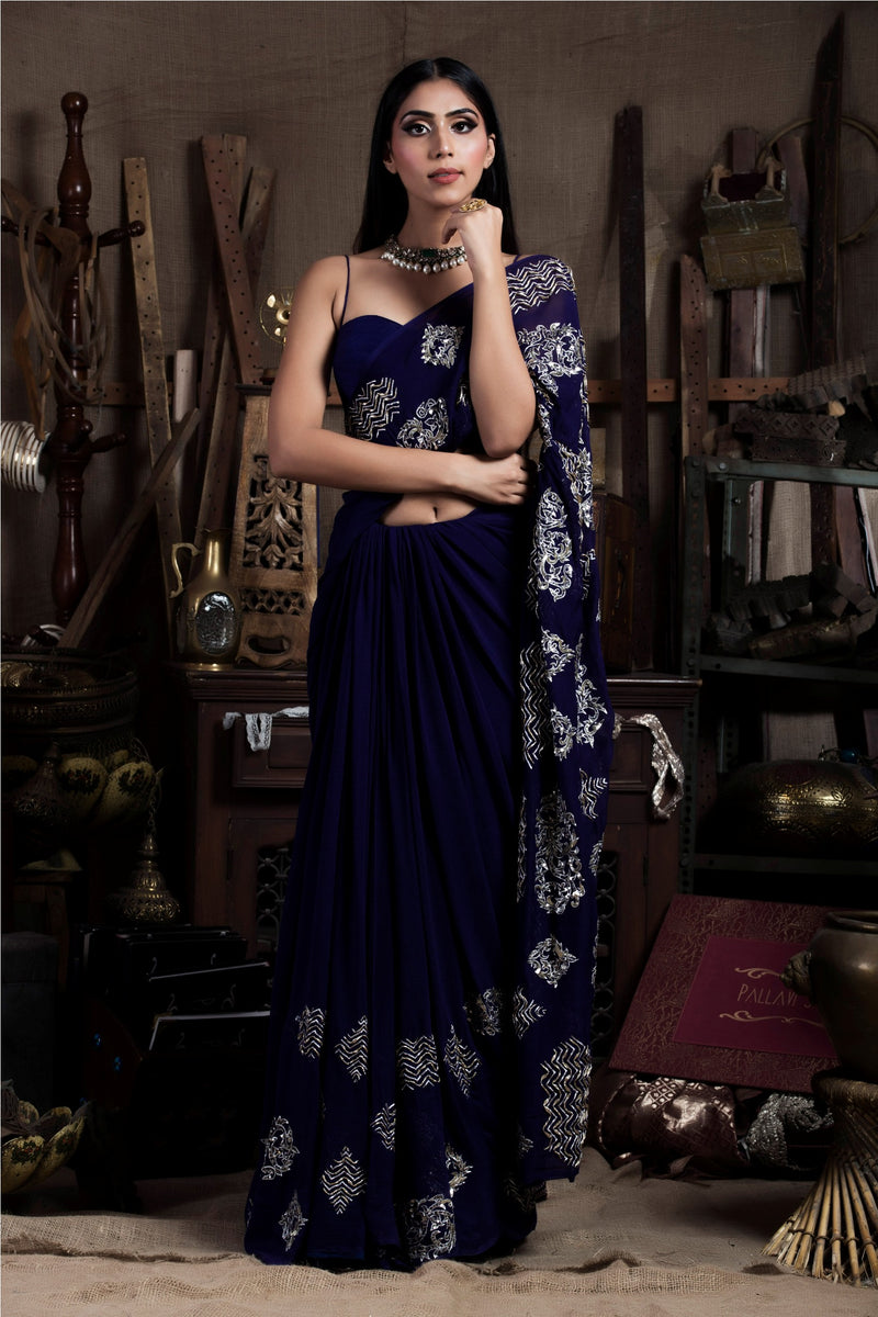 Aubergine Saree with Corset-Indian wear-Pallavi Jaipur
