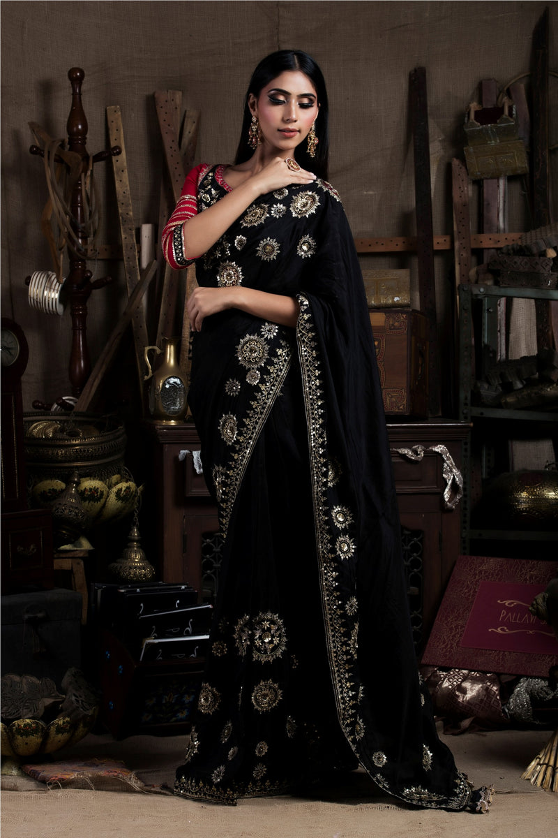 Black Saree with Blouse-Indian wear-Pallavi Jaipur