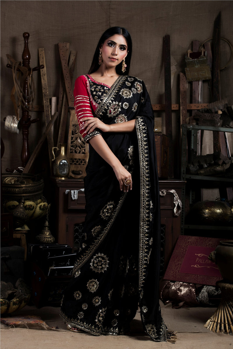 Black Saree with Blouse-Indian wear-Pallavi Jaipur