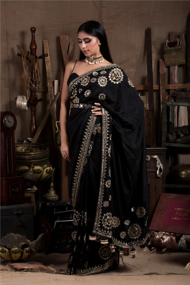 Black Saree with Corset-Indian wear-Pallavi Jaipur