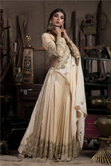 Beige Skirt Saree with Blouse-Indian wear-Pallavi Jaipur