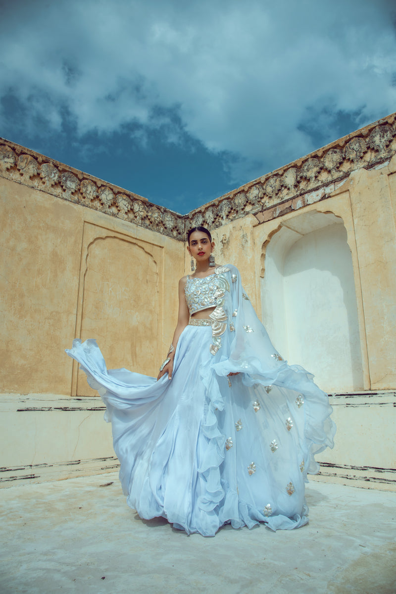 Powder Blue Embroidered Lehenga Set