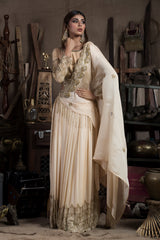 Beige Skirt Saree with Blouse-Indian wear-Pallavi Jaipur