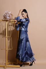 Navy Peplum Top with Drape Pants-Indo Western-Pallavi Jaipur