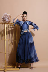 Navy Peplum Top with Drape Pants-Indo Western-Pallavi Jaipur