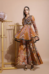 Mustard leheriya kurta and bell bottoms set