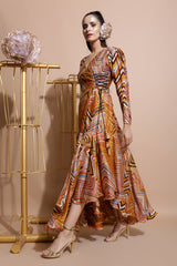 Mustard Angarakha Style Wrap Dress-Indo Western-Pallavi Jaipur
