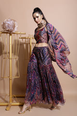 Navy leheriya sharara with crop and box cape