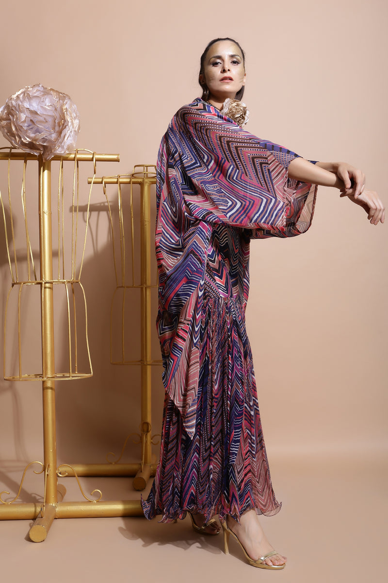 Navy leheriya sharara with crop and box cape