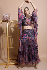 Navy leheriya sharara with crop and box cape
